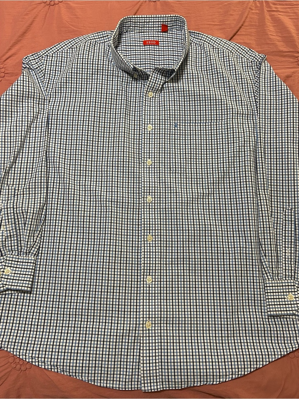 Izod Men's Navy and White Check Button-Down Shirt 3XL
